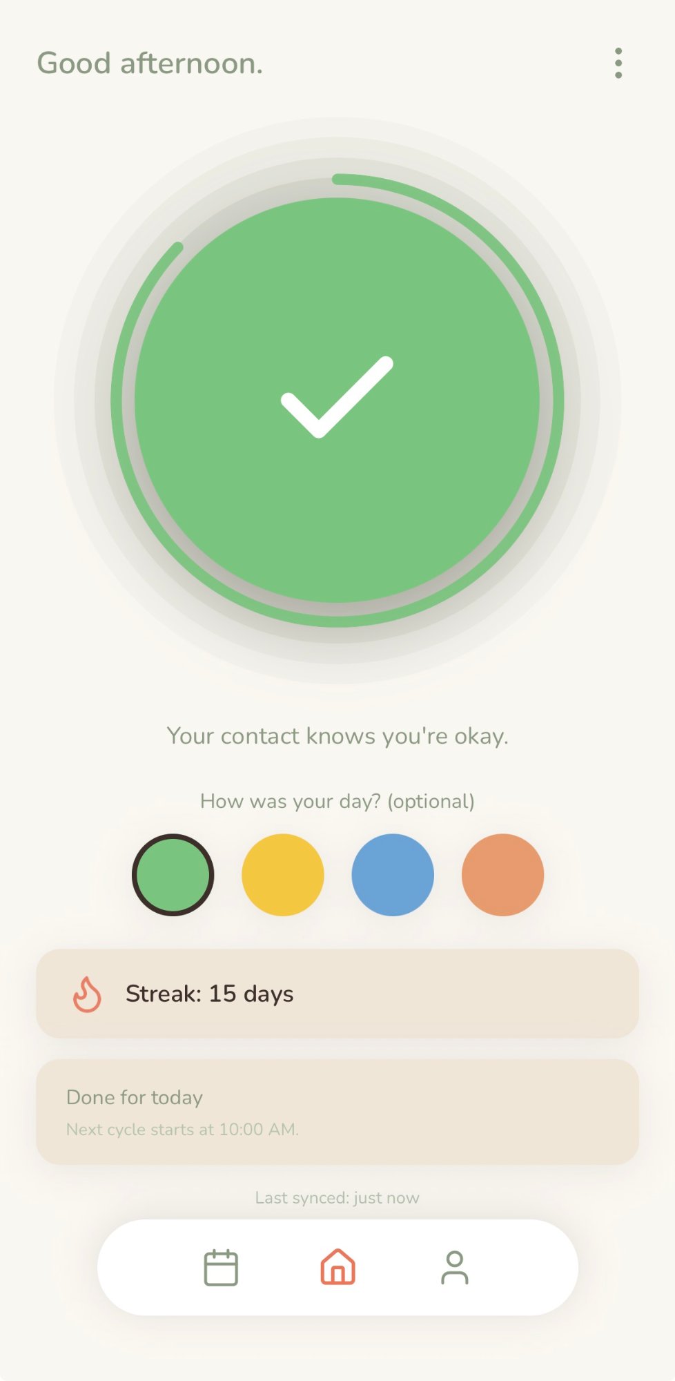 Done screen with day colors
